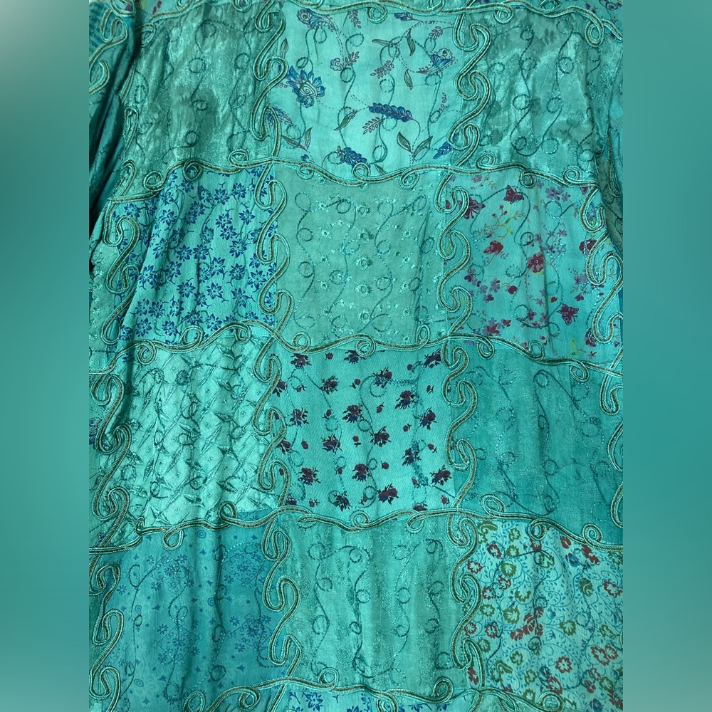 Celeste Vintage 90s Patchwork Oversized Teal Open… - image 7